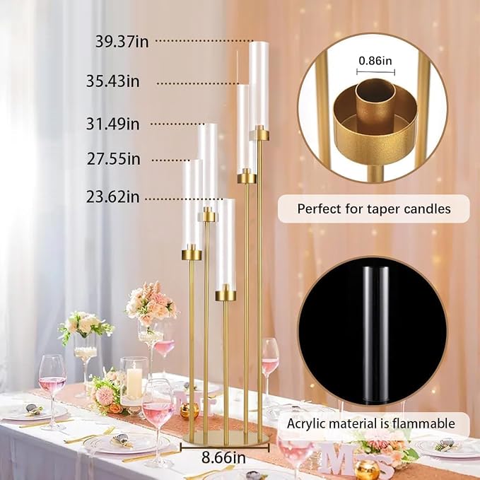 2PCS Gold Floor Candelabra, 5 Arm Candle Holder Tall Floor Candle Holder - Image 2