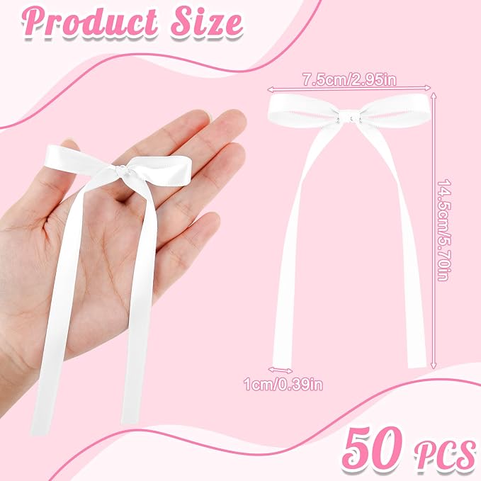 NEBURORA 50 Pcs White Bows for Cake Decoration Party Ribbon Bowknots | Pastel - Image 2