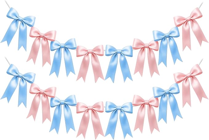 2 Strings of 16PCS Baby Pink&Baby Blue Bow Garlands Banner Decoration, by Unknown