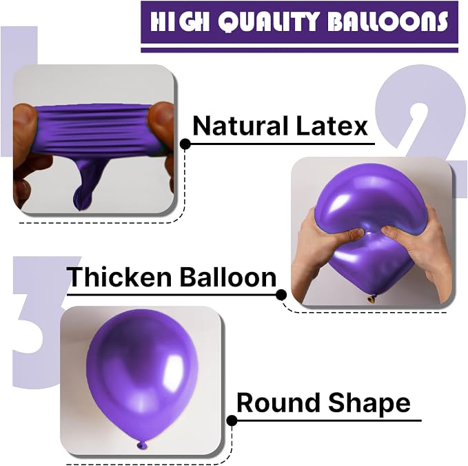 PartyWoo Metallic Purple Balloons 140pcs Chrome Purple Color | 18 12 10 5 Inch - Image 7