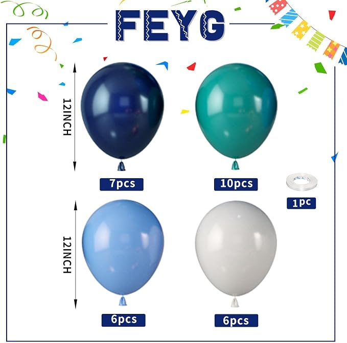 Navy Blue Dark Blue Green White Latex Balloons, 12 Inch, - Image 2