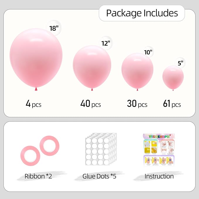 Pastel Pink Balloons Different Sizes 135pcs 18 12 10 5 Inch Light Pink Balloon - Image 2