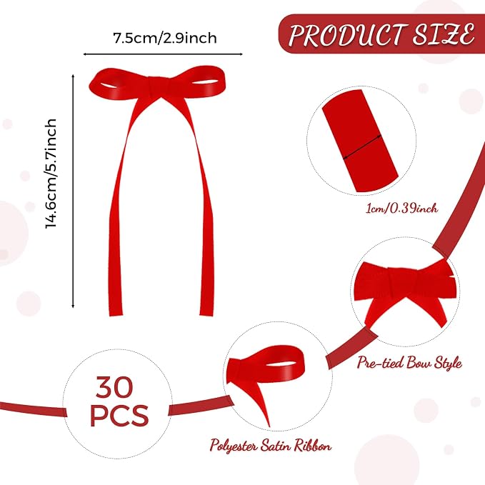 30 Pack Red Ribbon Bows for Cake Bow Cake Toppers | Bow Birthday Decorations - Image 2