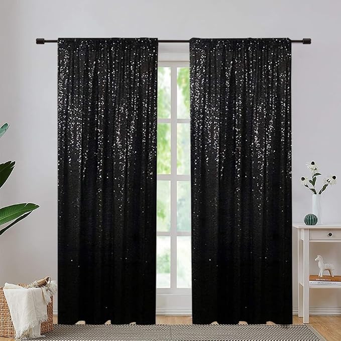 Eternal Beauty Black Sequin Backdrop Curtains, 2 Panels 3x7FT | 3mm Sparkle - Image 4
