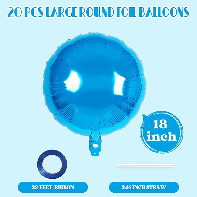 20 Pcs Blue Round Shaped Balloons, 18 Inch Round Foil Balloon, Giant Round - Image 2