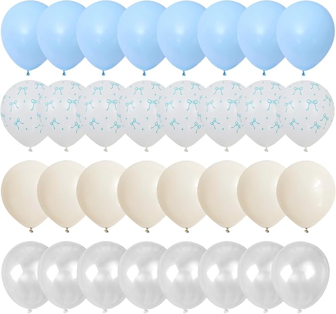 Pastel Blue Bow Balloons Light Pale Blue and White Sand Balloon 12inch Beige - Image 8