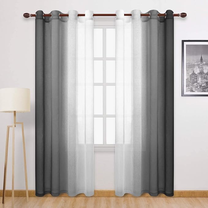 DWCN Ombre Faux Linen Sheer Curtains by DWCN