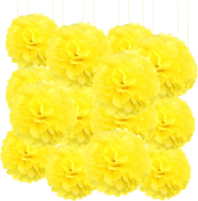 Qimoo 20pcs Yellow Paper Pom Poms Decorations, DIY Decorative Tissue Paper by QIMOO