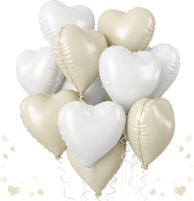 Cream Heart Foil Balloon, 18 Inch Sand White Heart Shape Foil Balloon by TAOYE