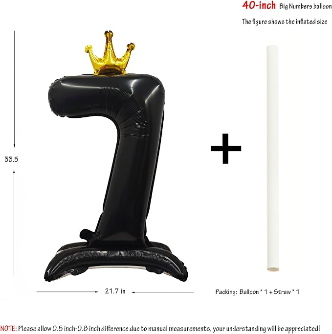 Black Crown Number 7 Balloon Standing Black Princess Digital 7 Foil Balloon | - Image 2