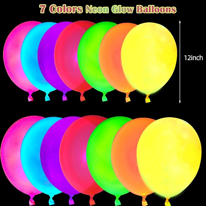 210 Pack UV Colored Neon Balloons glow in the dark balloons Neon Party - Image 2