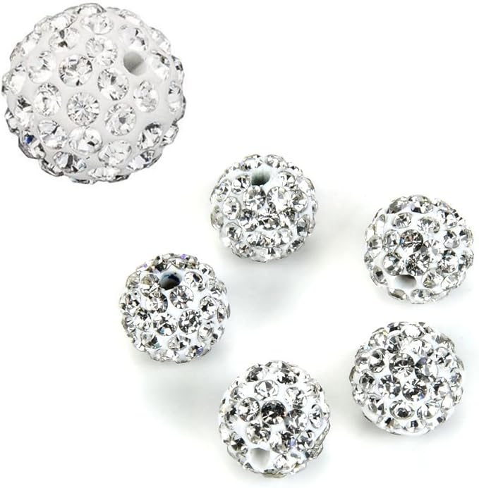 100pcs Adabele Grade A Suncatcher Crystal Rhinestone Pave Loose Beads 6mm Clear White Polymer Clay Disco Ball Spacers Compatible with Shamballa All Craft Jewelry Making DB6-1