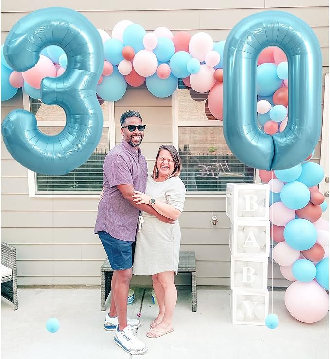 TONIFUL 40 Inch Light Blue Large Numbers Balloons 0-9, Number 0 Digital - Image 5