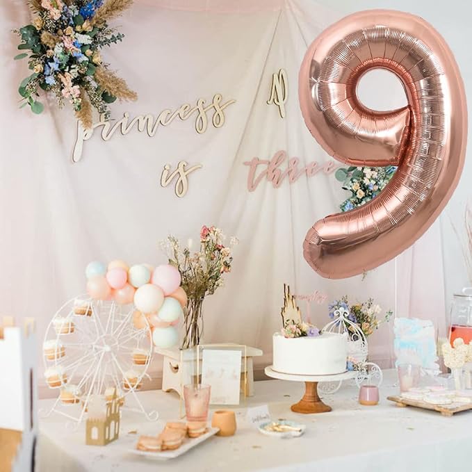 TONIFUL 40 Inch Rose Gold Large Numbers Balloons 0-9, Number 9 Digital 9 Helium - Image 4