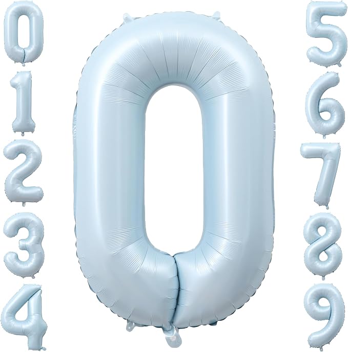 40 Inch Light Blue Foil Number 0 Balloon by TNCDJKPA