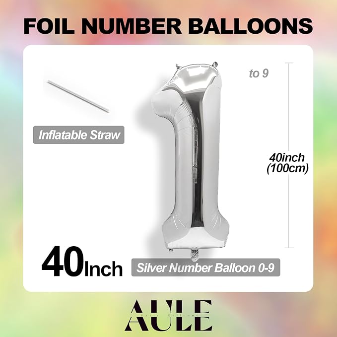 AULE 40 Inch Silver 20 Balloon Number Foil 0-9 Birthday Big Numbers | Birthday - Image 3