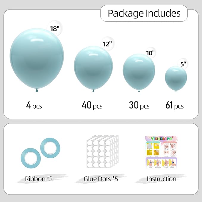 Dusty Blue Balloons Different Sizes 135pcs 18 12 10 5 Inch Blue Balloon Arch - Image 2