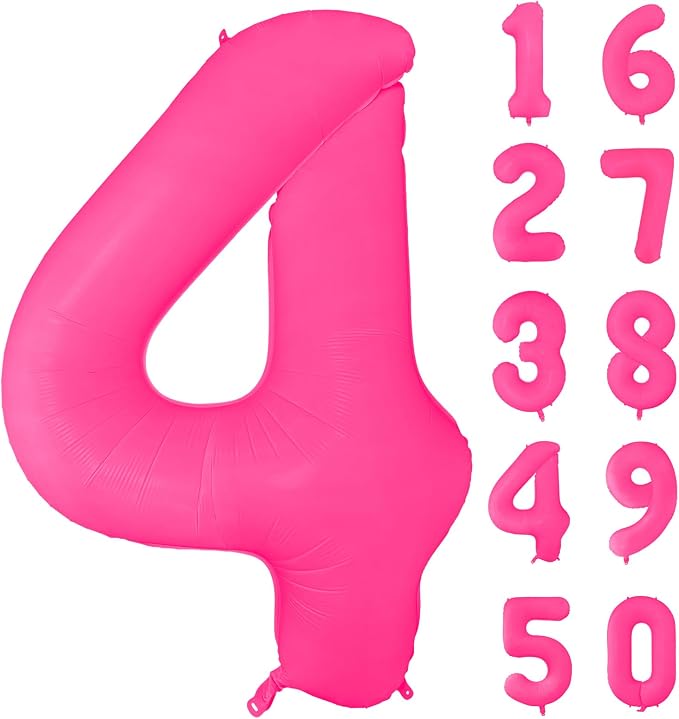 Fluorescent Rose Red Number Balloon 40 inch Giant Foil Helium Balloons Pink by Yeodong