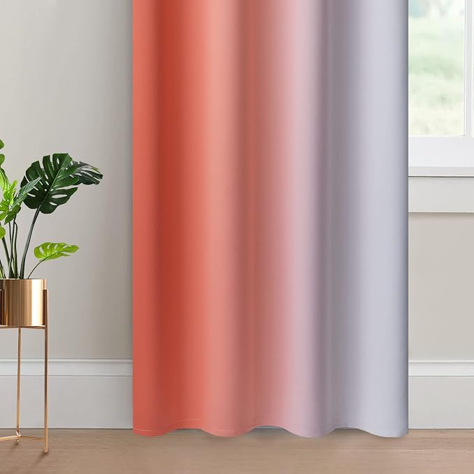 Yakamok Ombre Curtains Coral and Greyish White - Image 4