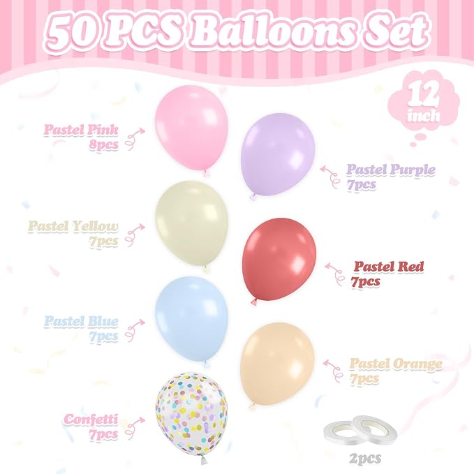 FunHot Pastel Balloons, Light Pink Yellow Blue Latex Balloon, 12 Inch - Image 2