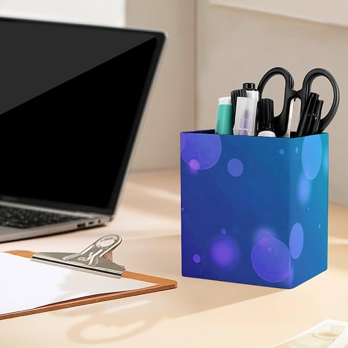 Square Pens Pencils Holder Cup PU Leather Desktop Stationery Organizer Case New - Image 5