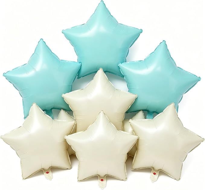 Pastel Blue Sand White Star Balloons 18 Inch - Image 7