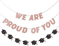 We Are So Proud of You Banner Pre-strung Rose Gold Graduation Decorations Class by Vofrise
