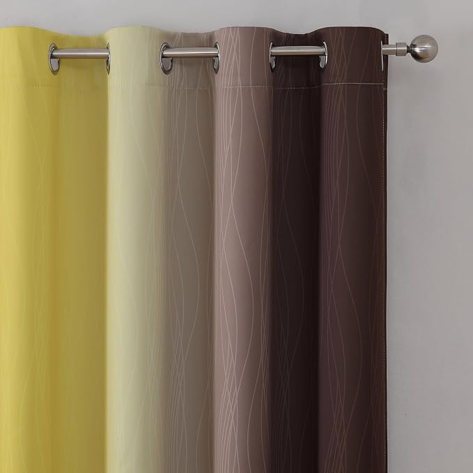 Yellow and Brown Blackout Curtains, Full Light Blocking Gradient Grommet Drapes - Image 4