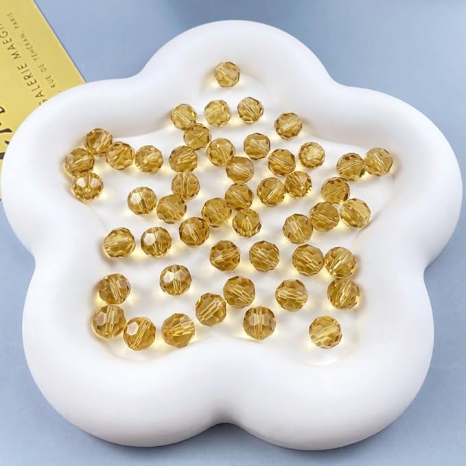 100 PCS 8mm Crystal Glass Beads Round Multiple Faceted Loose Spacer Glass Beads for DIY Handcrafte Bracelet Necklace Earring Jewelry Making(Gold Champagne)