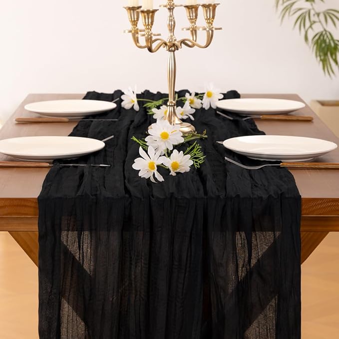 Cheesecloth Table Runner Summer Boho Wedding Birthday Party Home Decor | Black - Image 5