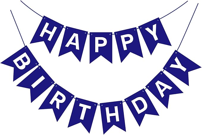 Pre-Strung Navy Blue Happy Birthday Banner Signs Party Decorations by PatiCool