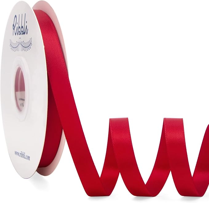 Ribbli Red Satin Ribbon Double Faced Satin 1/2 inch x Continuous 50 Yards-Red by Ribbli