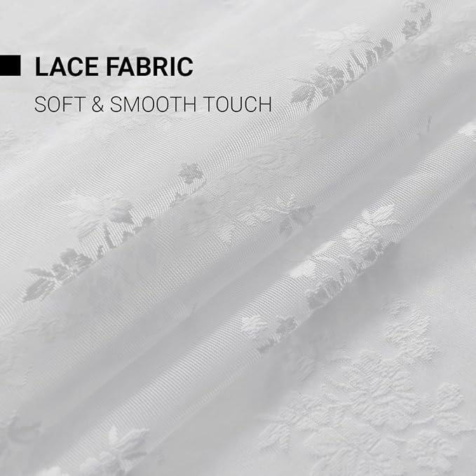 Kotile White Lace Curtains for Kitchen Windows W52 x L45 Inch, 2 Panels | Rod - Image 7