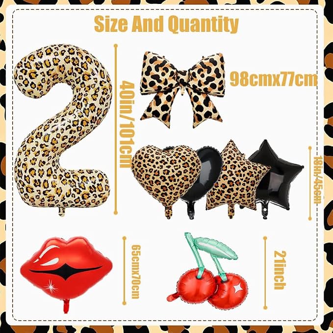 Leopard Print Bow Balloons Birthday Decorations 40Inch Cheetah Number 2 Foil - Image 2