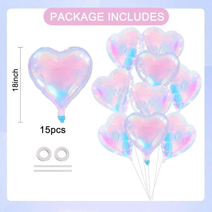 TONIFUL 30 Pcs Iridescent Heart Balloons 18 Inch Heart Shape Foil Balloon | - Image 2