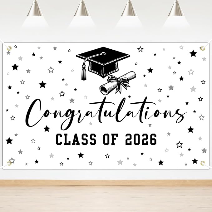 Congratulations Class of 2026 Backdrop Black White Graduation Banner Congrats by Lecheme