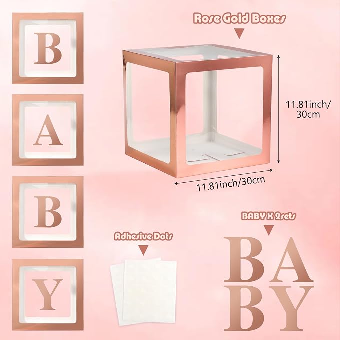 Voircoloria Baby Boxes with Letters, Rose Gold, 4 Transparent Balloon Boxes | - Image 2