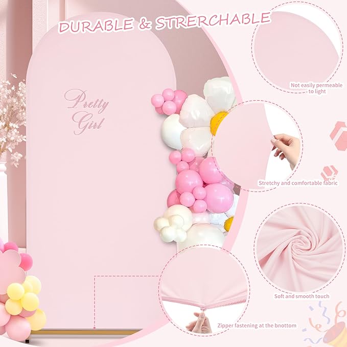 SoarDream Arch Backdrop Cover Pink Spandex Fitted 5FT Pink Wedding Arch Covers Balloon Round Top Chiara Arch Backdrop Fabric for Bridal Shower Wedding Birthday Party Stage Decoations
