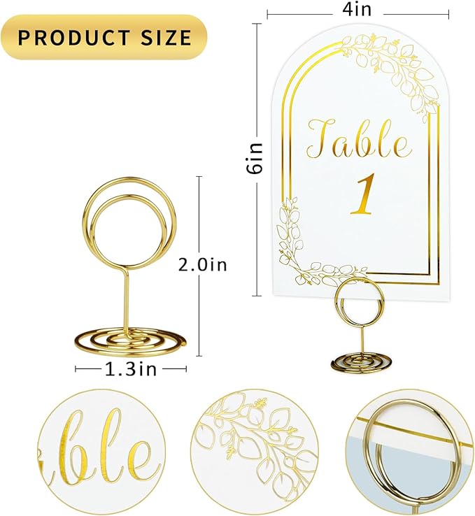Wedding Table Numbers 1-40, 40 White Gold Cards with 40 Gold TableNumber Holders for Wedding Reception(Card and Holder)