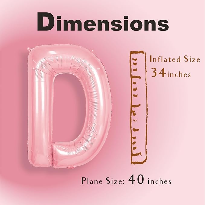 SUWEN 40 Inch Pink Large D Letter Balloons Big Foil Helium A-Z | Jumbo Mylar - Image 2
