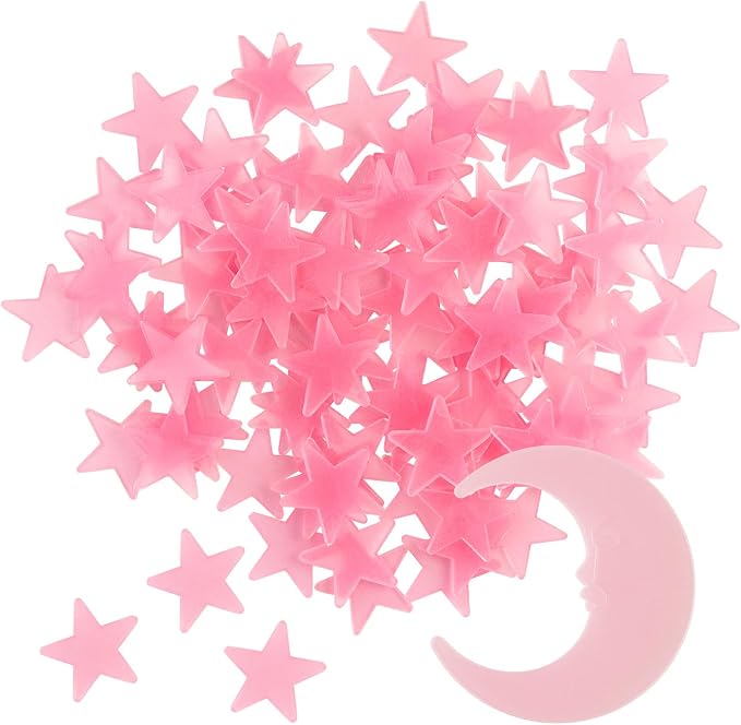 100 Stars and 1 Moon Glow in The Dark Luminous Fluorescent 3D Plastic Glow by Tenalleys
