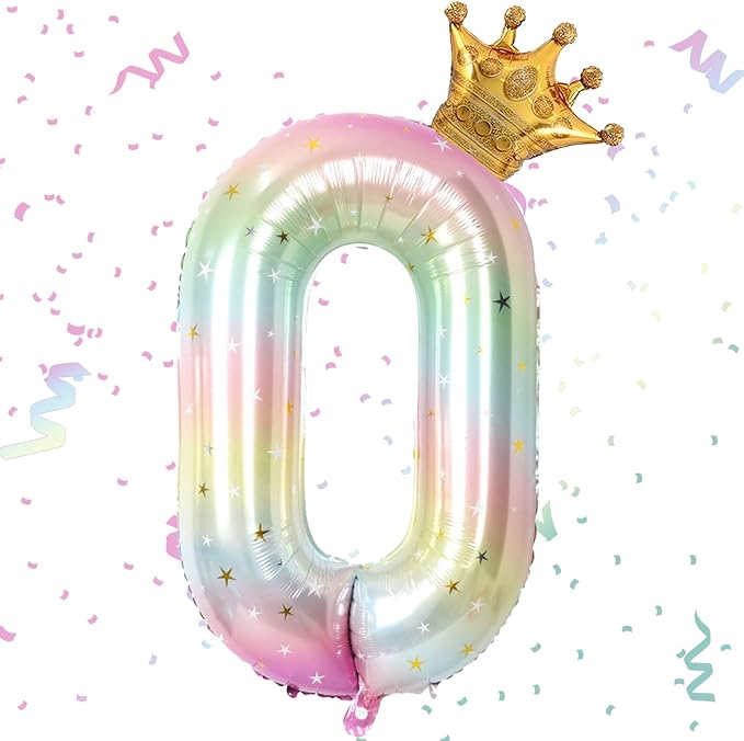 Stars Rainbow Gradient Number 0 Balloon, 40 Inch Giant Number 0 Balloon & Mini by Unknown