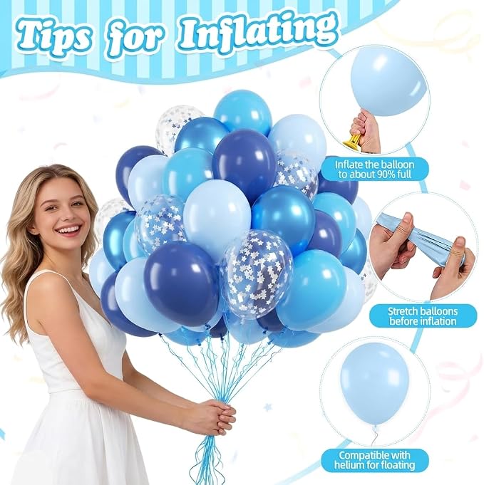 FunHot Blue Balloons, 12 Inch Metallic Silver Star Confetti Latex Balloons - Image 7
