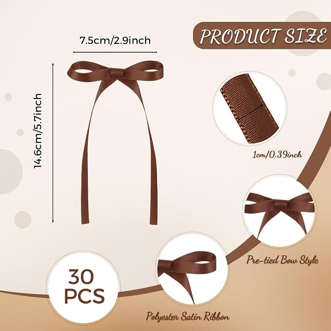 30 Pack Brown Bow Cake Toppers Ribbon Bows - Image 3
