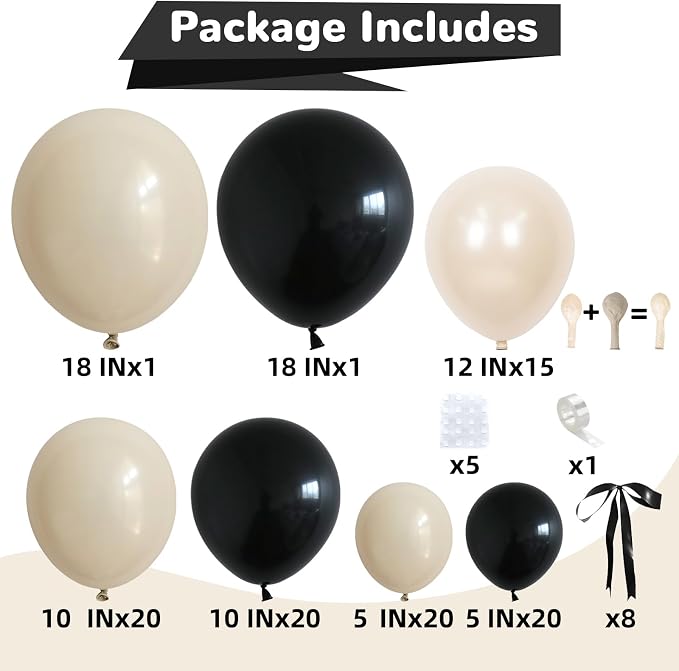 HILAVO Black and Sand White Balloon Arch Kit 105 Pcs Bow Balloon Garland - Image 2