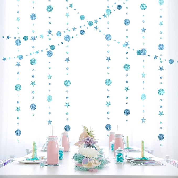 Blue Party Decoration Blue Star Circle Dot Hanging Garland Hanging Streamer by Eeatour
