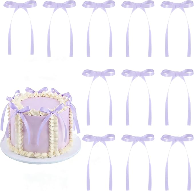 30 Pack Light Purple Bow Cake Toppers, Ribbon Bows by NatNarr