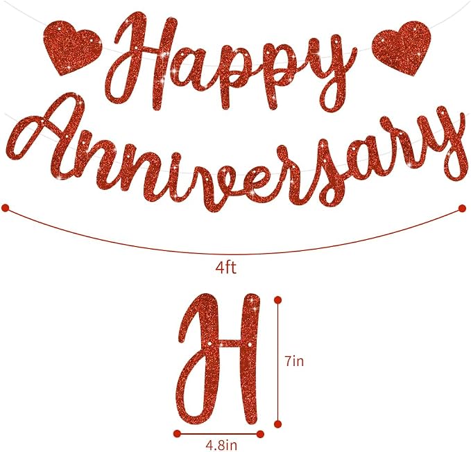 BEISHIDA Pre-Strung Glitter Red Happy Anniversary Banner Wedding Decor | Happy - Image 2