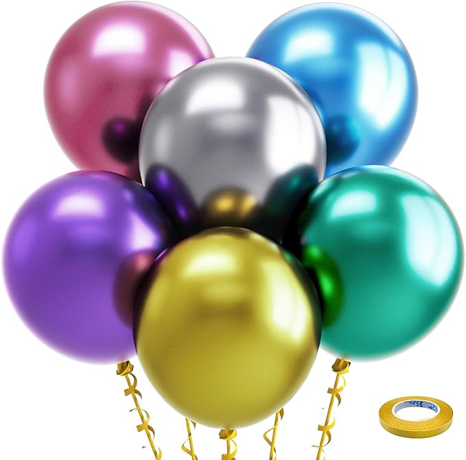 Bezente Metallic Chrome Balloons 18 Inch 30 Pack Latex Large Thick | Assorted by Bezente