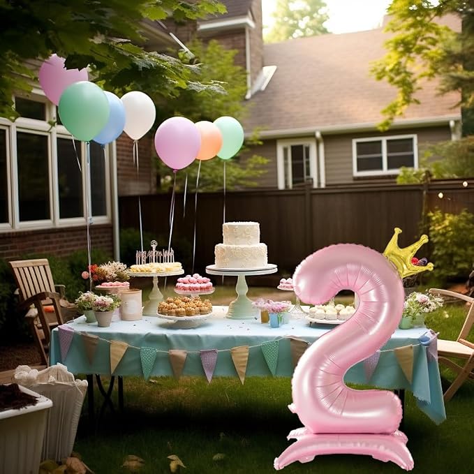 42 Inch Crown Pink Number Balloon, Number 1 Balloon - Image 4
